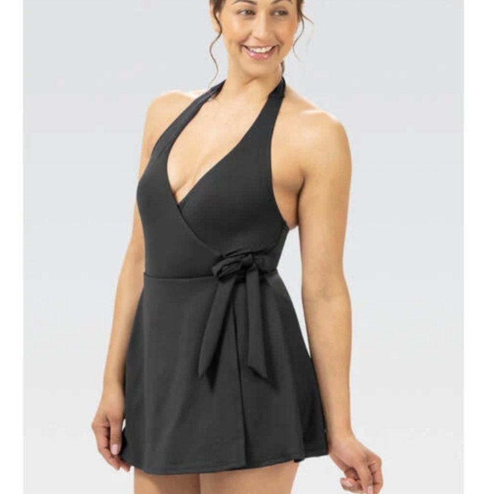 Dolfin Aquashape Black Halter Swim Dress Sz.24 NWT